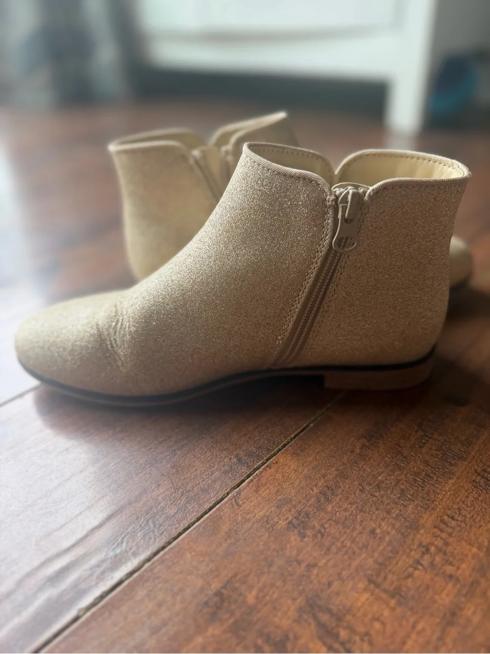 Girls Shimmery Cream Ankle Boots - Side Zip